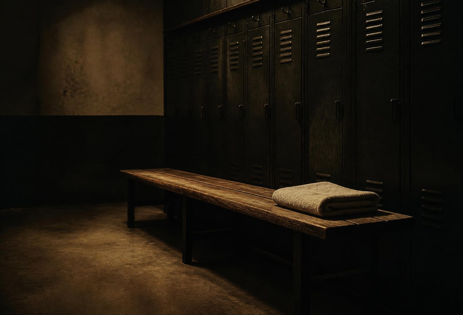 A quiet locker room bench.